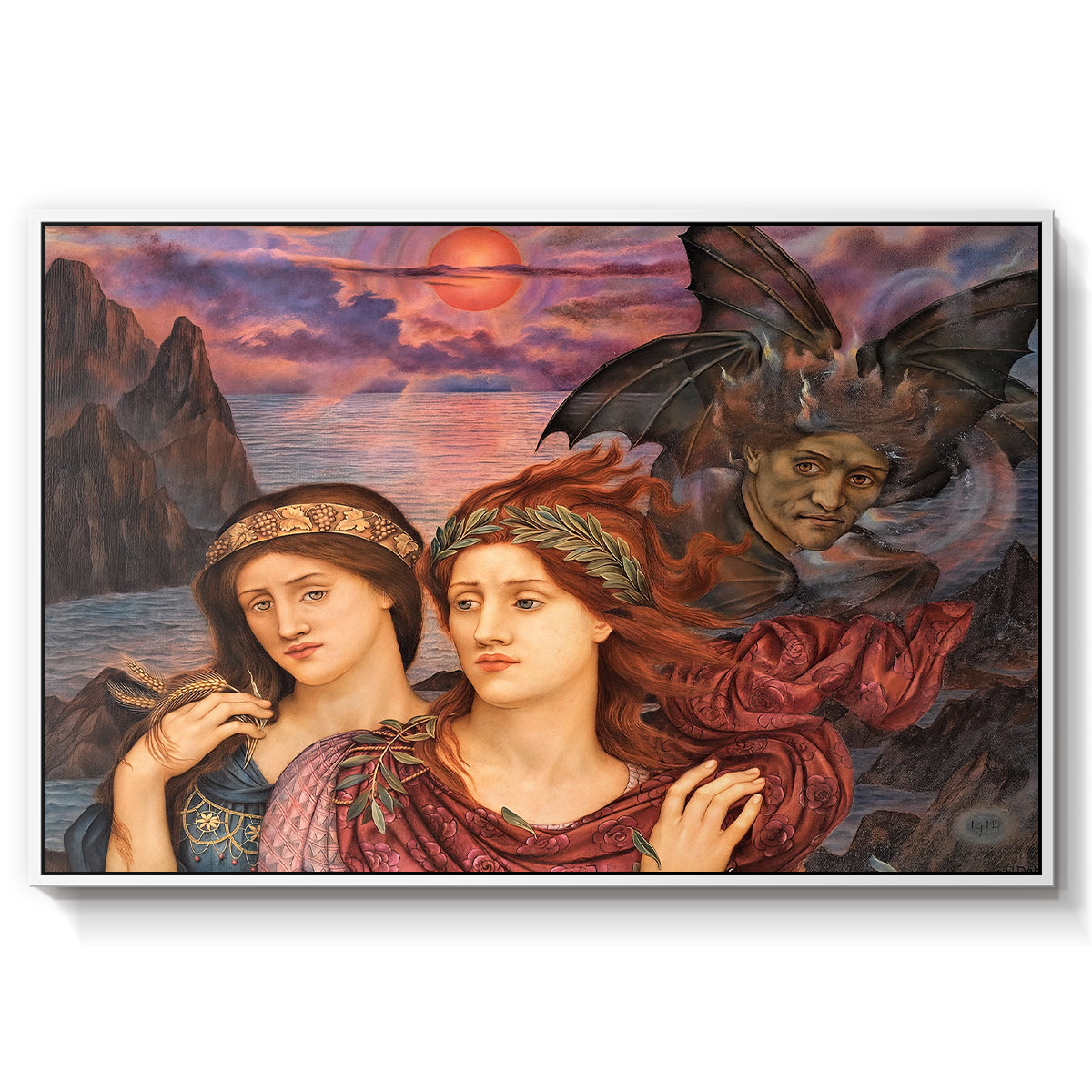 The Vision, 1914 by Evelyn De Morgan in a white floater framed canvas wall art display.