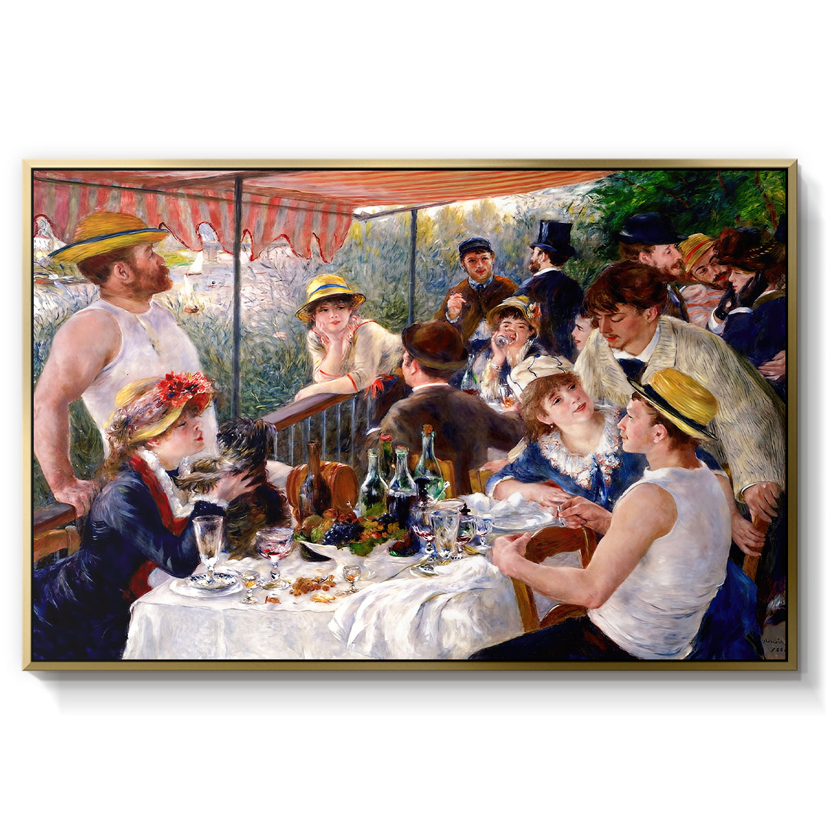Luncheon of the Boating Party (Le Déjeuner des canotiers), 1880-1881 by Pierre-Auguste Renoir in a gold floater framed canvas wall art display.