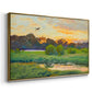 Angled view of Flying Duck at Sunset, 1924 by Bruno Liljefors in a gold floater framed canvas.