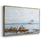 Angled view of Greylag Geese (Grågäss), 1922 by Bruno Liljefors in a gold floater framed canvas.