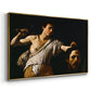 Angled view of David with the Head of Goliath (Vienna Version), c. 1607 by Caravaggio in a gold floater framed canvas.