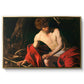 Saint John the Baptist in the Wilderness, c. 1603-1604 by Caravaggio in a gold floater framed canvas wall art display.