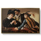 The Cardsharps, c. 1594 by Caravaggio in a gold floater framed canvas wall art display.