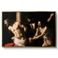 The Flagellation of Christ at the Column (Rouen Version), 1606 by Caravaggio in a gold floater framed canvas wall art display.