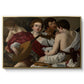 The Musicians, c. 1595 by Caravaggio in a gold floater framed canvas wall art display.