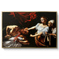 Judith Beheading Holofernes, c. 1599 by Caravaggio in a gold floater framed canvas wall art display.