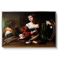 Martha and Mary Magdalene, c. 1598 by Caravaggio in a gold floater framed canvas wall art display.