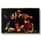 The Sacrifice of Isaac (Uffizi Version), c. 1603 by Caravaggio in a gold floater framed canvas wall art display.