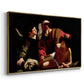 Angled view of The Sacrifice of Isaac (Uffizi Version), c. 1603 by Caravaggio in a gold floater framed canvas.