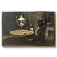 Interior, after Dinner, 1868-1869 by Claude Monet in a gold floater framed canvas wall art display.