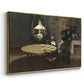 Angled view of Interior, after Dinner, 1868-1869 by Claude Monet in a gold floater framed canvas.