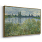 Angled view of Banks of the Seine, Vétheuil, 1880 by Claude Monet in a gold floater framed canvas.