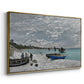 Angled view of The Beach at Sainte-Adresse, 1867 by Claude Monet in a gold floater framed canvas.