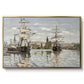 Ships Riding on the Seine at Rouen, 1872 by Claude Monet in a gold floater framed canvas wall art display.