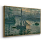 Angled view of Sunrise (Marine), 1873 by Claude Monet in a gold floater framed canvas.