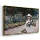 Angled view of Young Girl in the Garden at Giverny, 1888 by Claude Monet in a gold floater framed canvas.