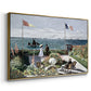 Angled view of Garden at Sainte-Adresse, 1867 by Claude Monet in a gold floater framed canvas.