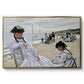 On the Beach at Trouville, 1870 by Claude Monet in a gold floater framed canvas wall art display.