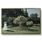 Woman in the Garden, Sainte-Adresse, 1867 by Claude Monet in a gold floater framed canvas wall art display.