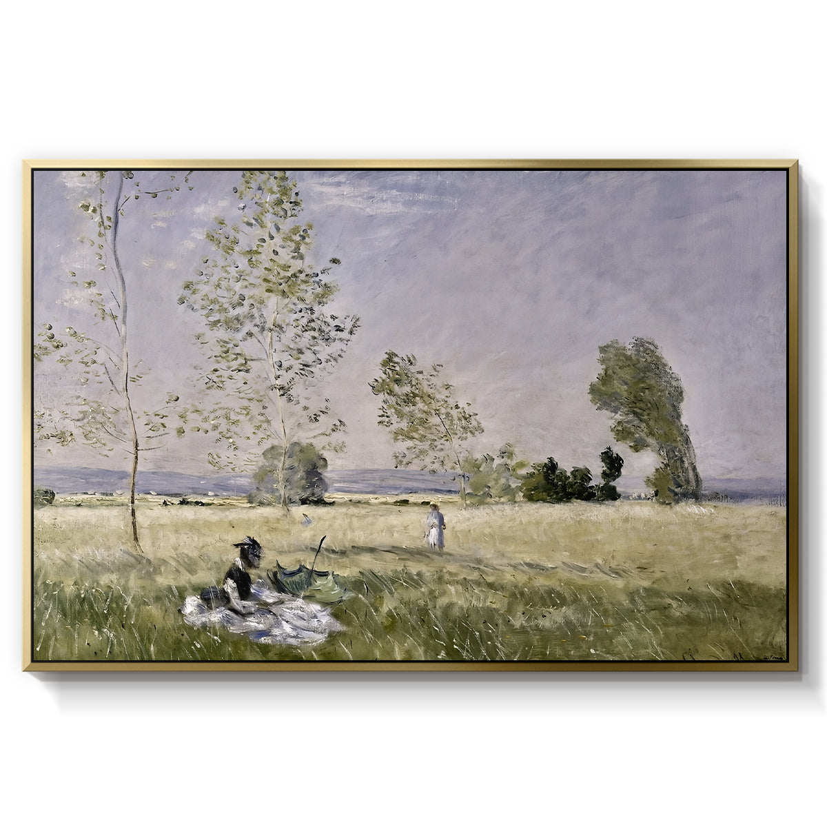 Summer (L'ete), 1874 by Claude Monet in a gold floater framed canvas wall art display.