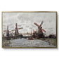 Windmills near Zaandam, 1871 by Claude Monet in a gold floater framed canvas wall art display.