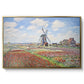 Tulip Fields with the Rijnsburg Windmill, 1886 by Claude Monet in a gold floater framed canvas wall art display.