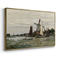 Angled view of Windmill at Zaandam, 1871 by Claude Monet in a gold floater framed canvas.