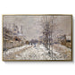 The Boulevard de Pontoise at Argenteuil, Snow Effect, 1875 by Claude Monet in a gold floater framed canvas wall art display.