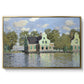 Houses on the Zaan River at Zaandam, 1871 by Claude Monet in a gold floater framed canvas wall art display.