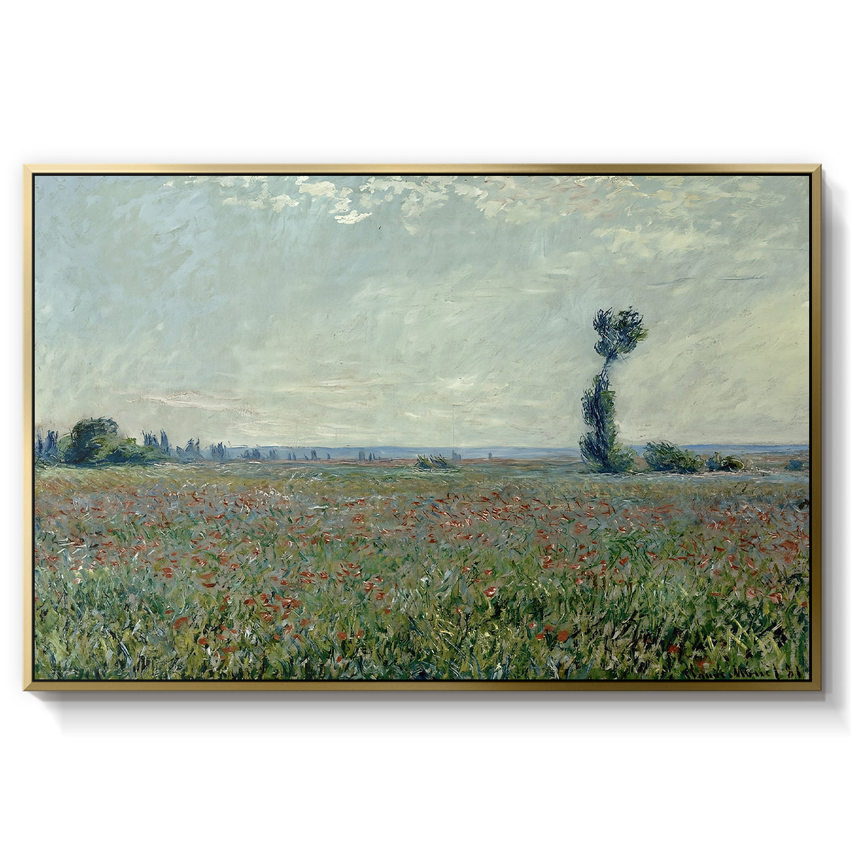 Poppy Field, 1881 by Claude Monet in a gold floater framed canvas wall art display.