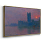 Angled view of The Houses of Parliament, Sunset, 1903 by Claude Monet in a gold floater framed canvas.