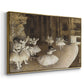 Angled view of The Rehearsal of the Ballet Onstage, 1874 by Edgar Degas in a gold floater framed canvas.