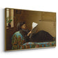 Angled view of Interesting News, 1872 by Eastman Johnson in a gold floater framed canvas.