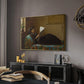 Interesting News, 1872 by Eastman Johnson in a gold floater framed canvas featuring an Americana interior with people focused on printed page, displayed above a desk in a dark home office interior.