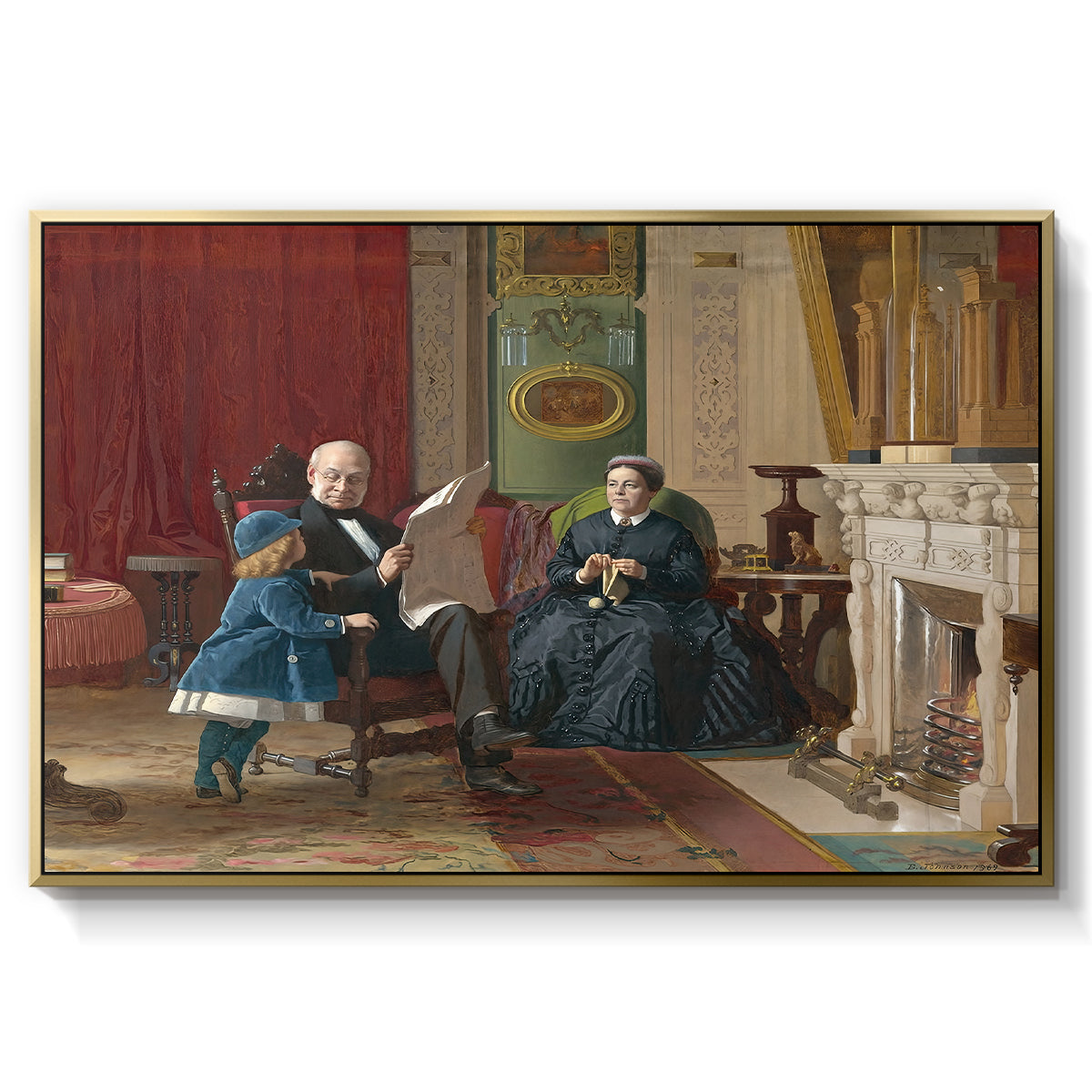 The Brown Family, 1869 by Eastman Johnson in a gold floater framed canvas wall art display.