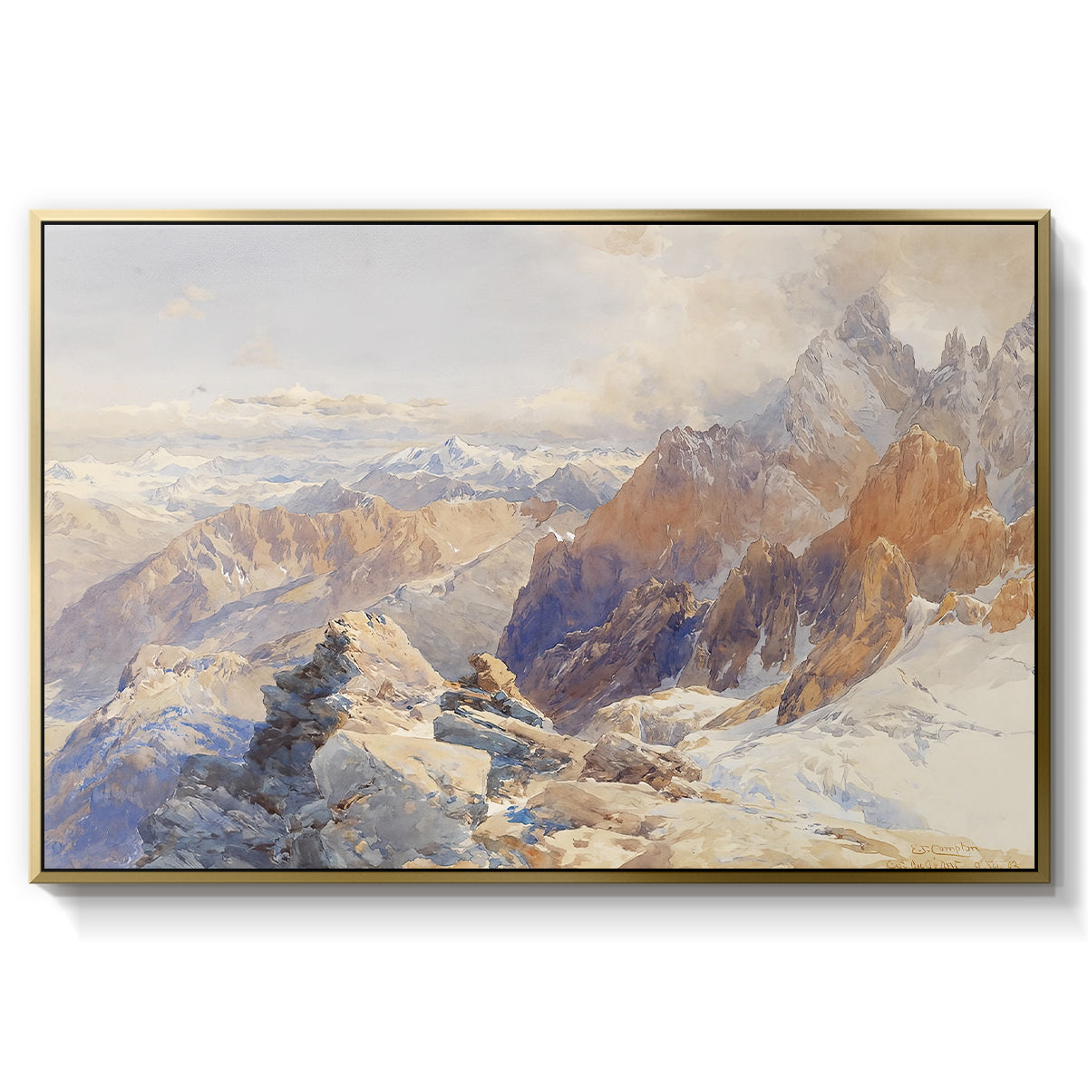 Col du Géant, 1903 by Edward Theodore Compton in a gold floater framed canvas wall art display.