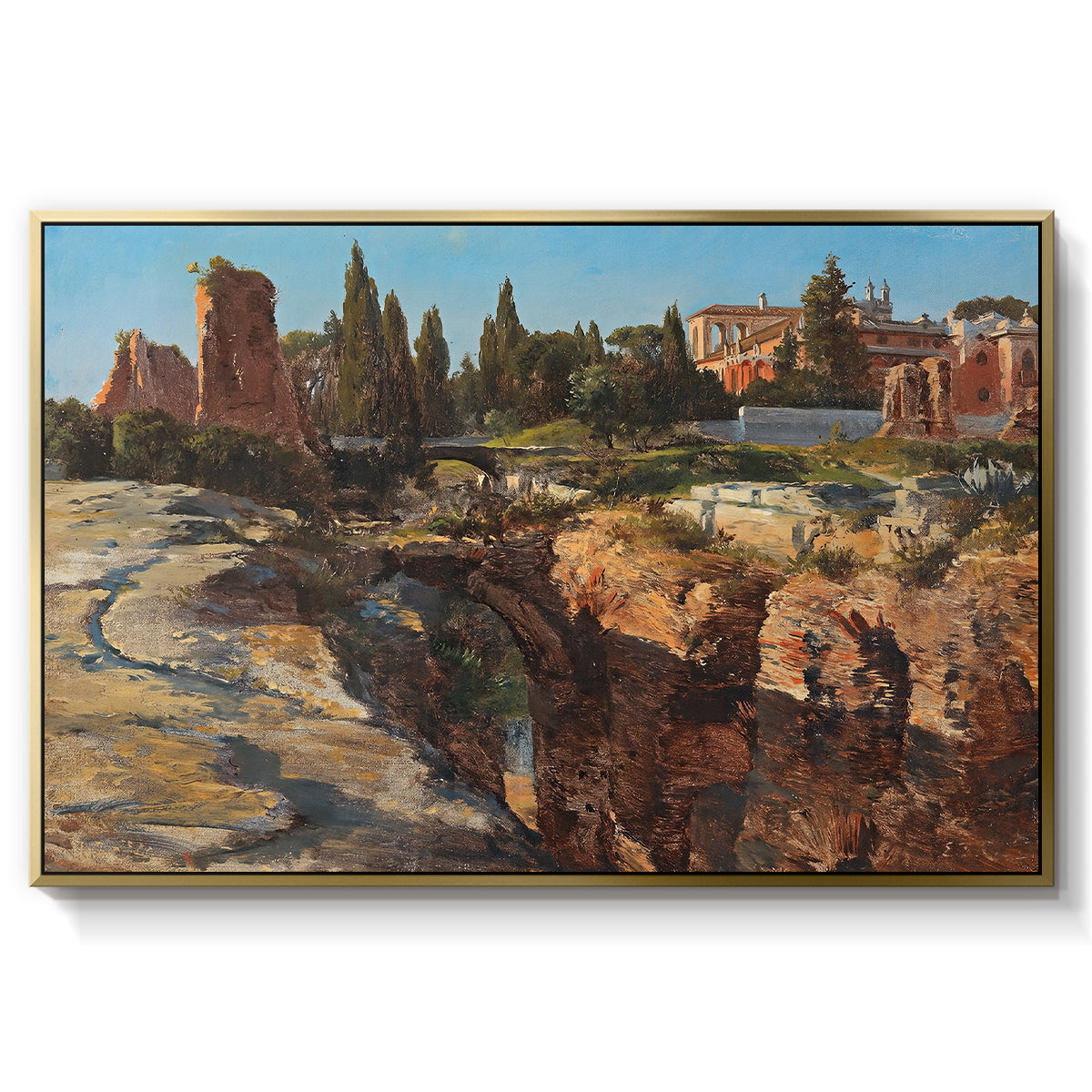 Palatine in Rome, c. 1921 by Edward Theodore Compton in a gold floater framed canvas wall art display.
