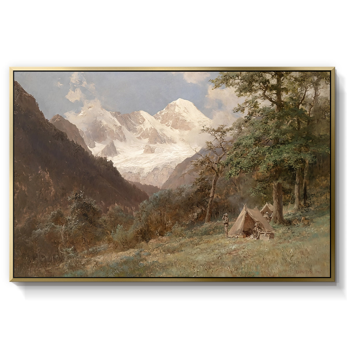 Landscape in the Caucasus, c. 1921 by Edward Theodore Compton in a gold floater framed canvas wall art display.
