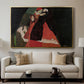 Cardinal and Nun (Caress), 1912 by Egon Schiele displayed in a gold floater framed canvas above a sofa in a clean living room.