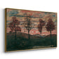 Angled view of Four Trees, 1917 by Egon Schiele in a gold floater framed canvas.