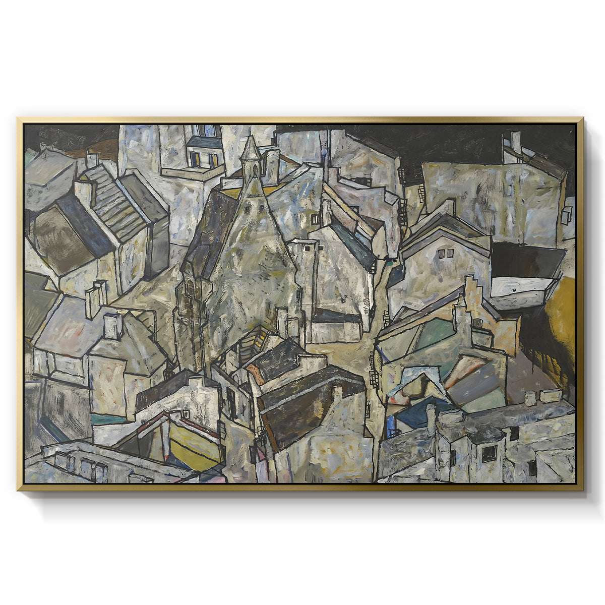Mödling II, 1918 by Egon Schiele in a gold floater framed canvas wall art display.
