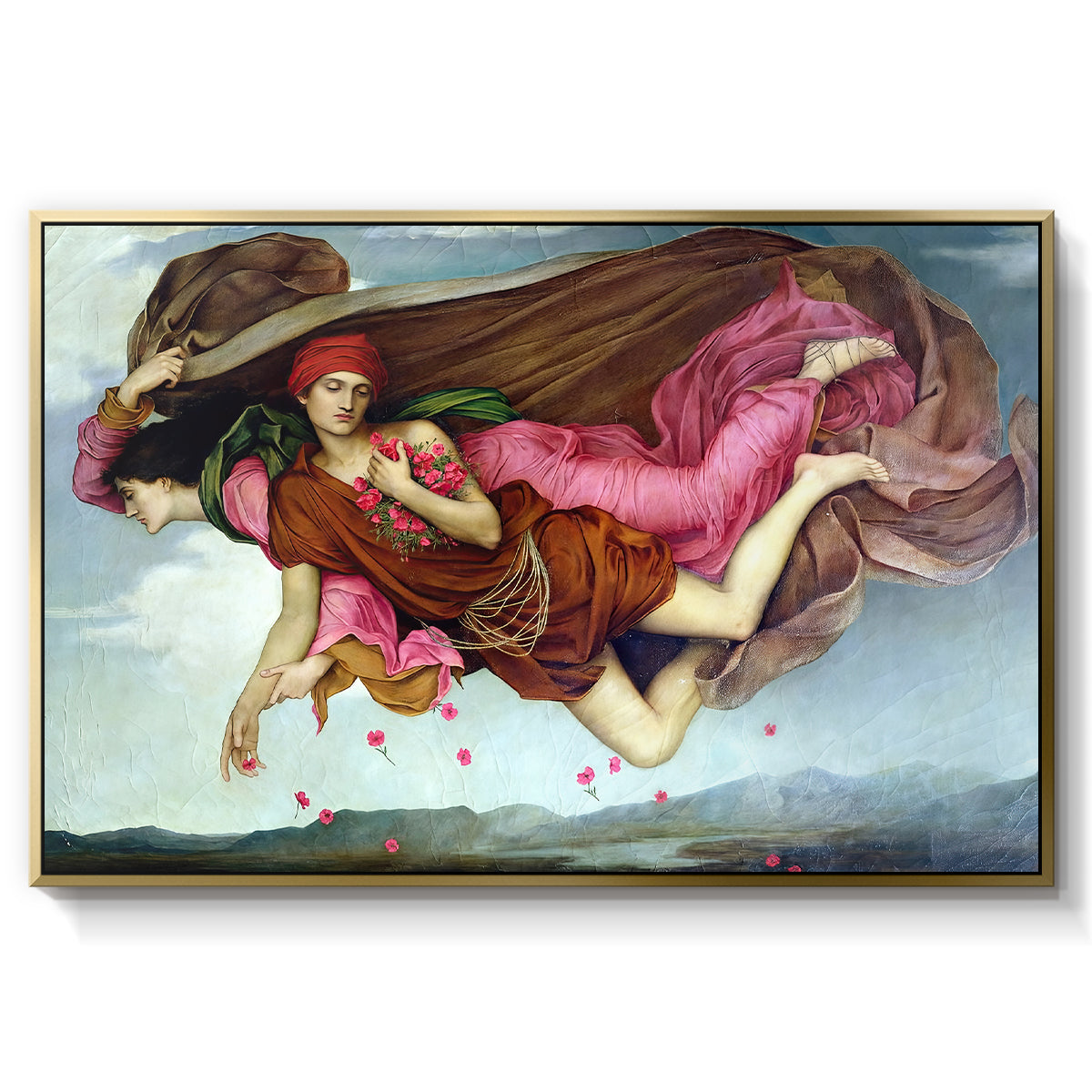 Night and Sleep, 1878 by Evelyn De Morgan in a gold floater framed canvas wall art display.