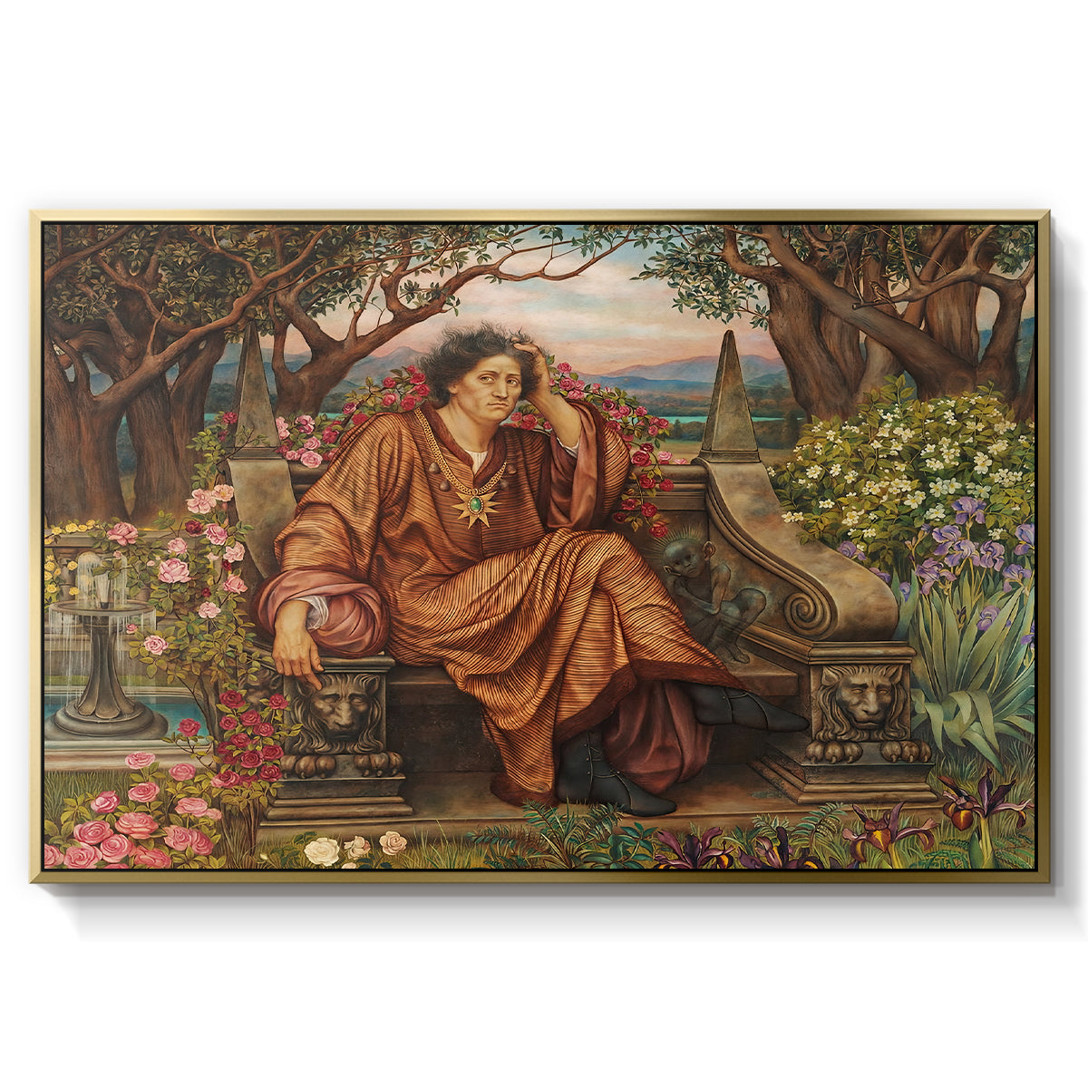 A Soul in Hell, c. 1901-1902 by Evelyn De Morgan in a gold floater framed canvas wall art display.