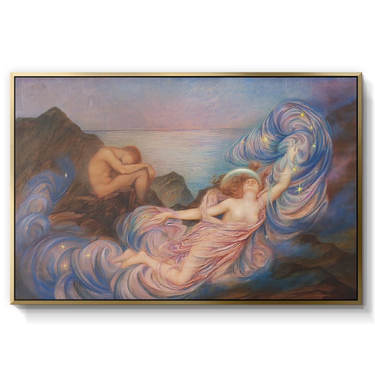 Twilight, 1914 by Evelyn De Morgan in a gold floater framed canvas wall art display.