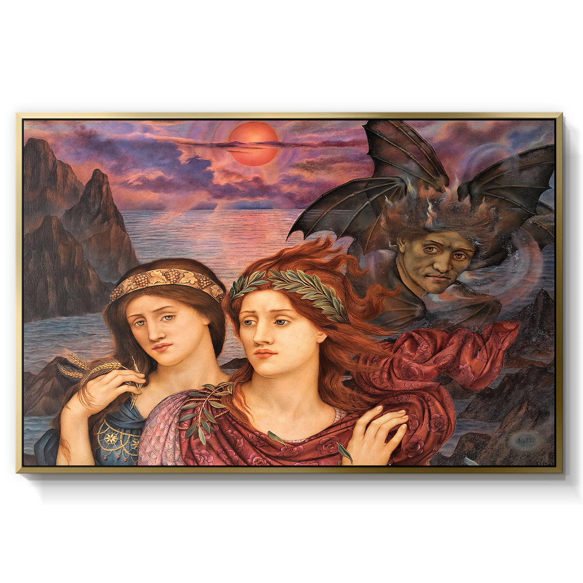 The Vision, 1914 by Evelyn De Morgan in a gold floater framed canvas wall art display.