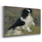 Angled view of Tama, the Japanese Dog, c. 1876 by Pierre-Auguste Renoir in a silver floater framed canvas.