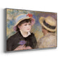 Angled view of Boating Couple (Aline Charigot and Renoir), c. 1881 by Pierre-Auguste Renoir in a silver floater framed canvas.