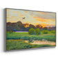 Angled view of Flying Duck at Sunset, 1924 by Bruno Liljefors in a silver floater framed canvas.