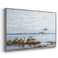 Angled view of Greylag Geese (Grågäss), 1922 by Bruno Liljefors in a silver floater framed canvas.