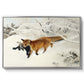 Fox in Snow Landscape, 1900 by Bruno Liljefors in a silver floater framed canvas wall art display.